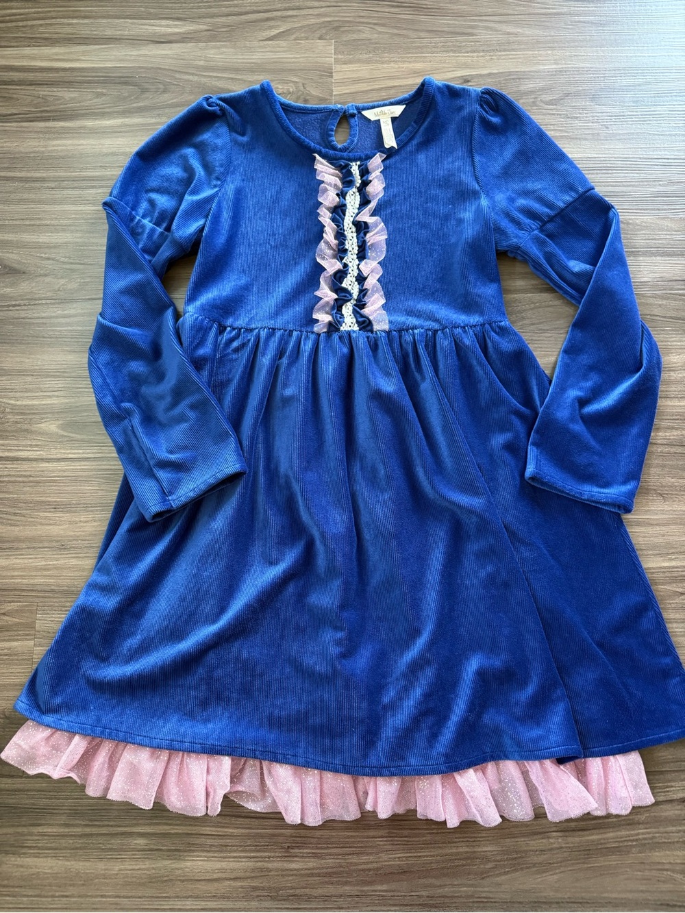 Matilda Jane Heart to Heart Blue Clara Ribbed Velour Lap Dress Size 16